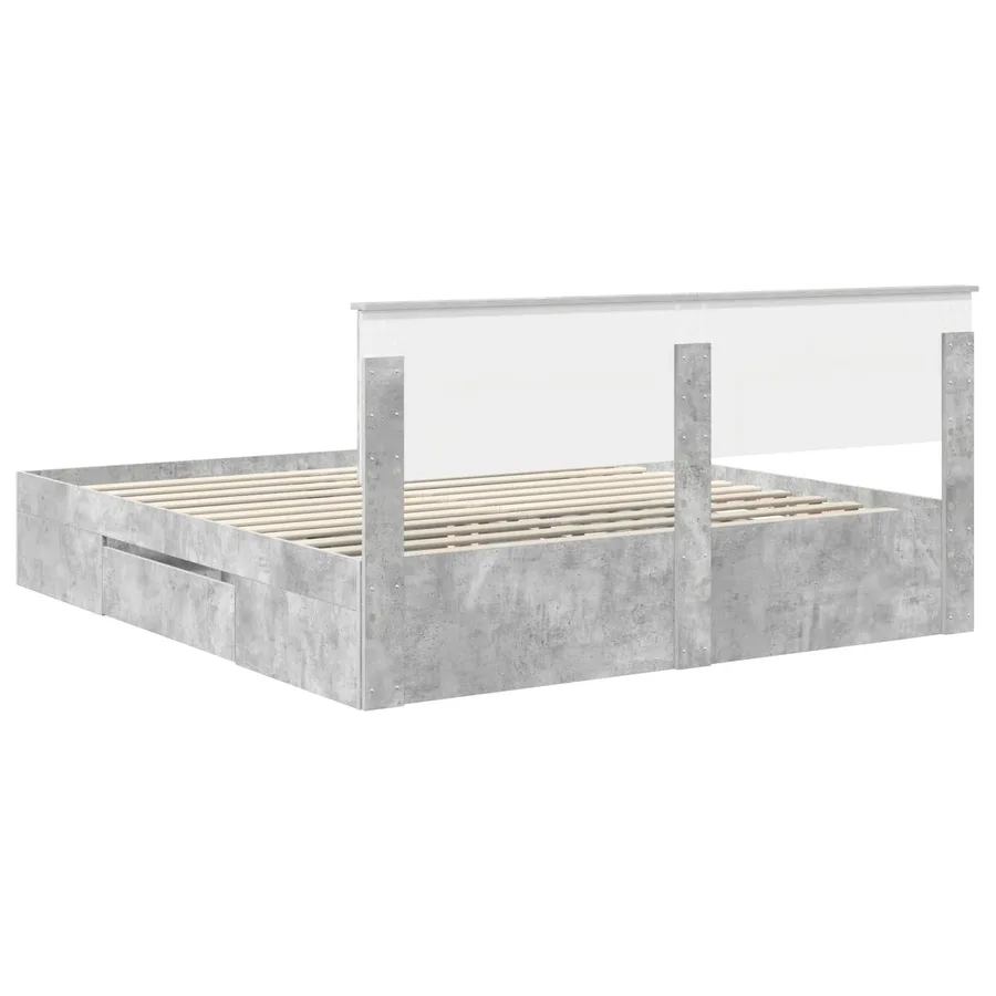 Cadre de lit Gris béton 200 x 200 cm Bois d'ingénierie - 8