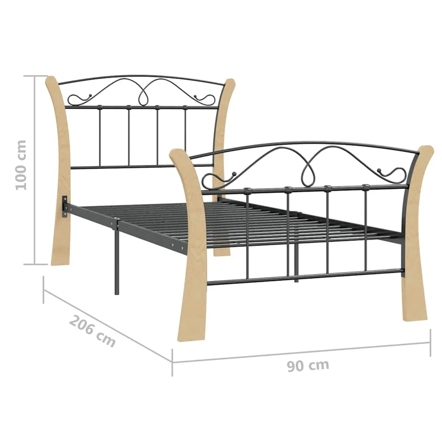 Cadre de lit sans matelas noir métal 90x200 cm - 7