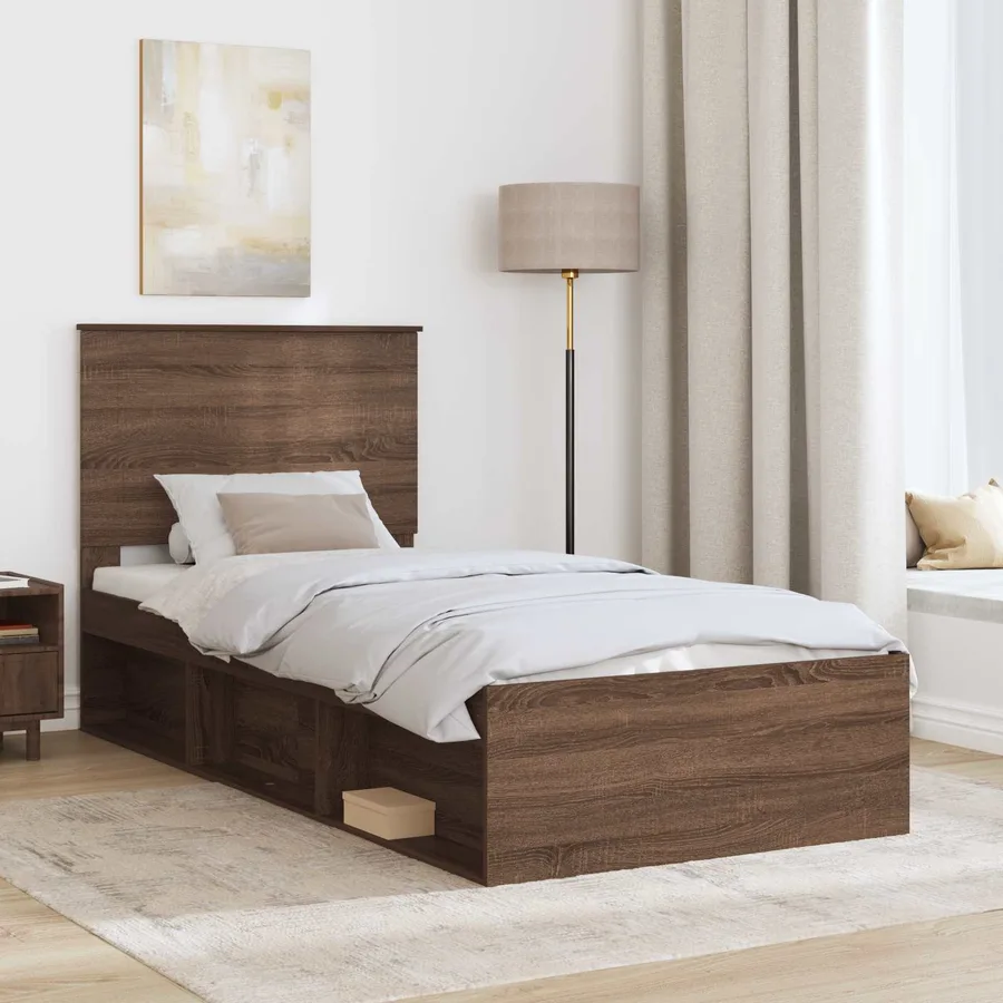 Cadre de lit Chêne brun 75 x 190 cm Bois de pin massif - 3