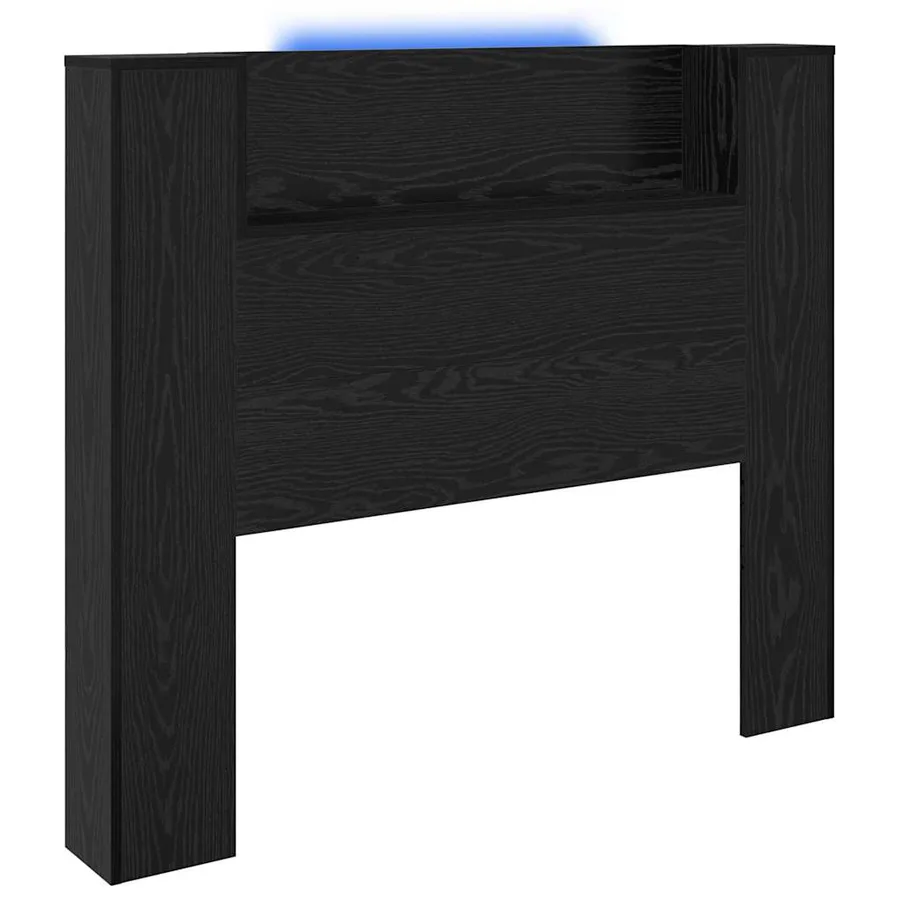Tête de lit de rangement avec LED Chêne noir Bois d'ingénierie - 2