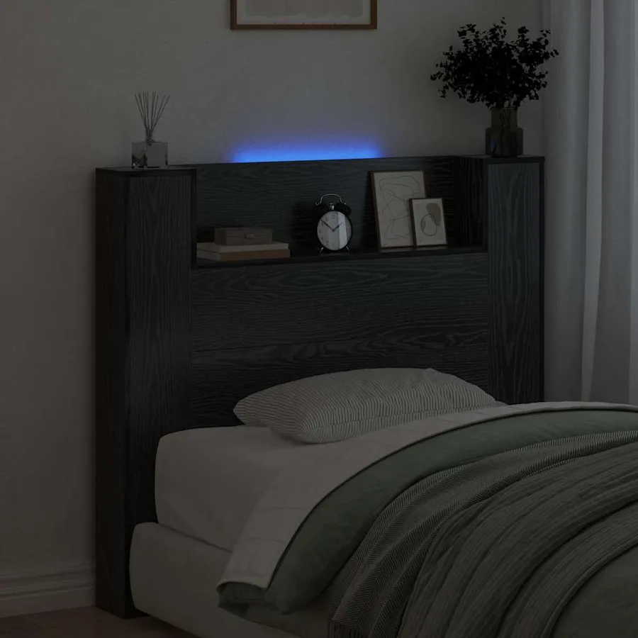Tête de lit de rangement avec LED Chêne noir Bois d'ingénierie - 4