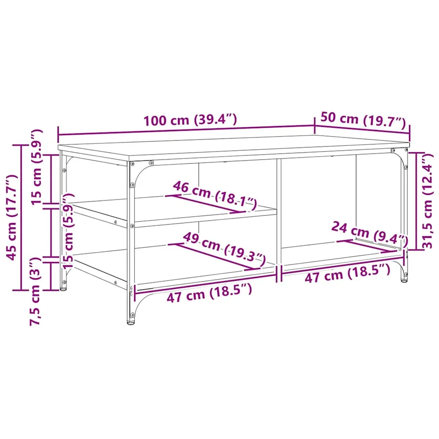 Table basse Chêne noir 100 x 50 x 45 cm Bois d'ingénierie - 10