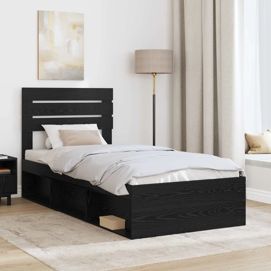 Cadre de lit avec tête de lit Noir 75 x 190 cm Pin massif - 3