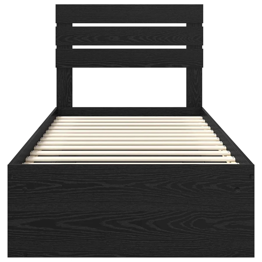 Cadre de lit avec tête de lit Noir 75 x 190 cm Pin massif - 7