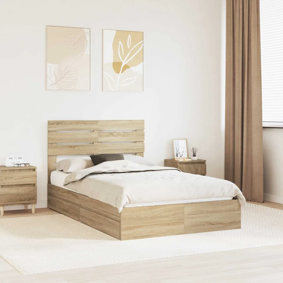 Lit de Rangement Chêne Sonoma 135 x 190 cm Bois d'ingénierie