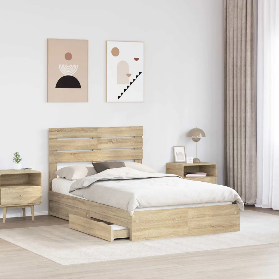 Lit de Rangement Chêne Sonoma 135 x 190 cm Bois d'ingénierie - 3
