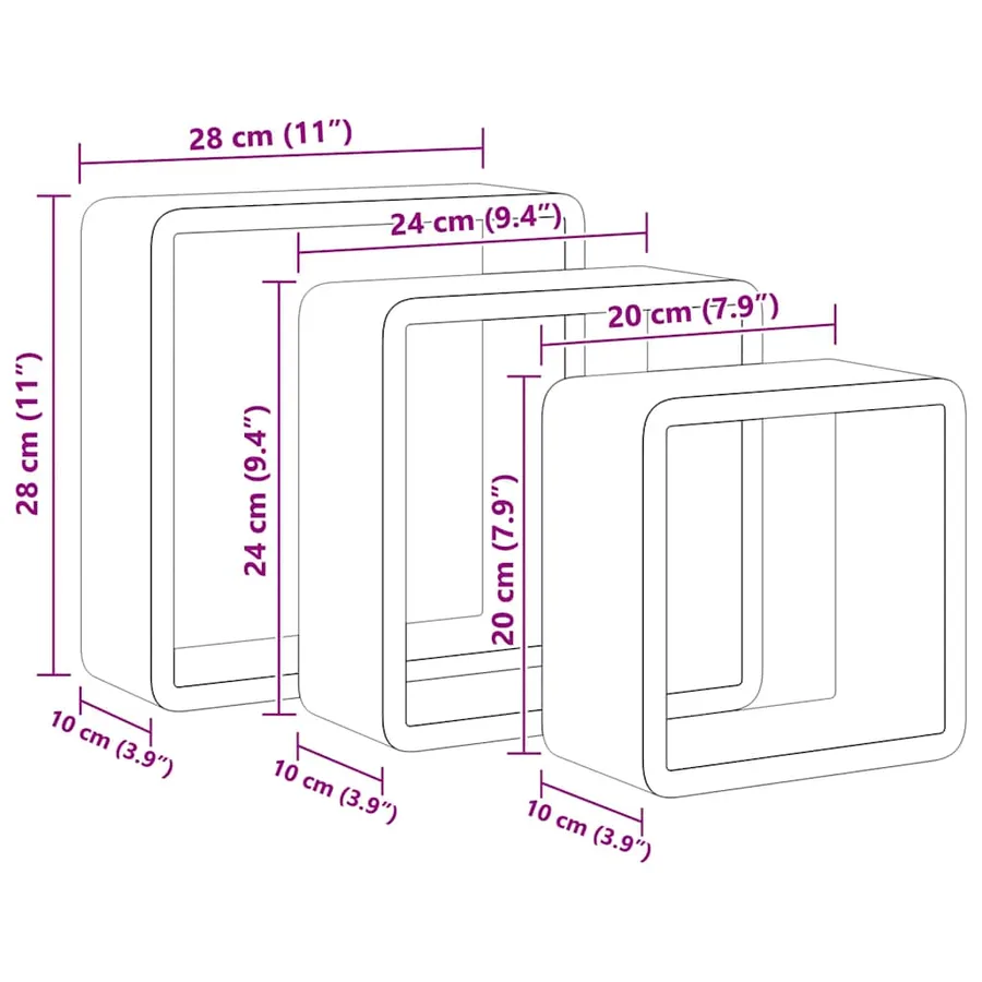 Étagères murales sous forme de cube 3 pcs Gris MDF - 10