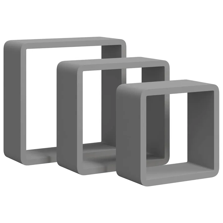 Étagères murales sous forme de cube 3 pcs Gris MDF - 2