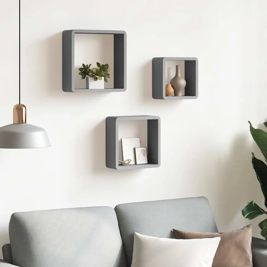 Étagères murales sous forme de cube 3 pcs Gris MDF - 3