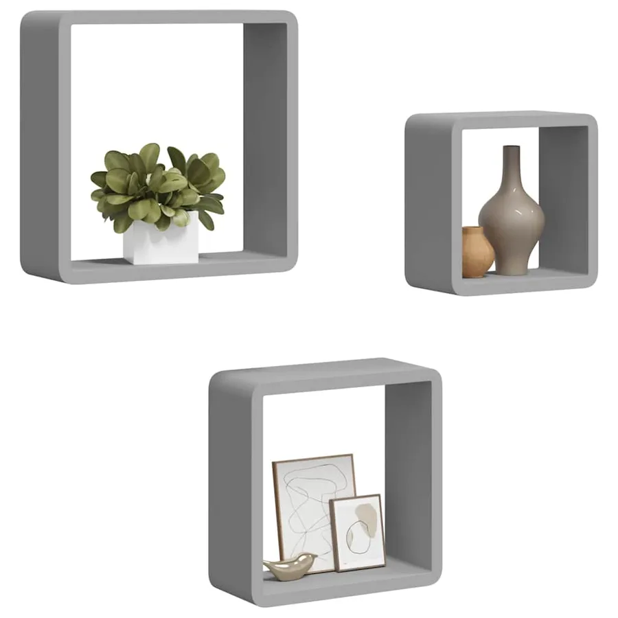 Étagères murales sous forme de cube 3 pcs Gris MDF - 4