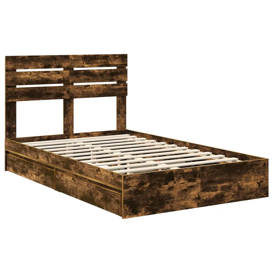 Lit de Rangement Chêne fumé 135 x 190 cm Bois d'ingénierie - 4