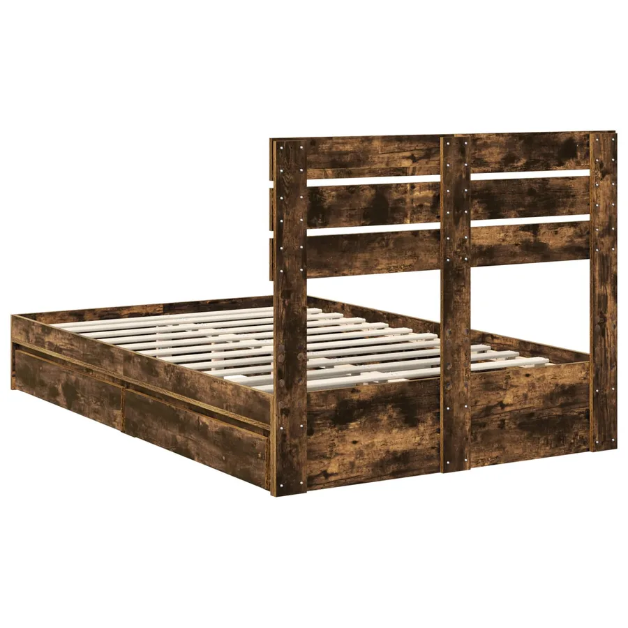 Lit de Rangement Chêne fumé 135 x 190 cm Bois d'ingénierie - 8
