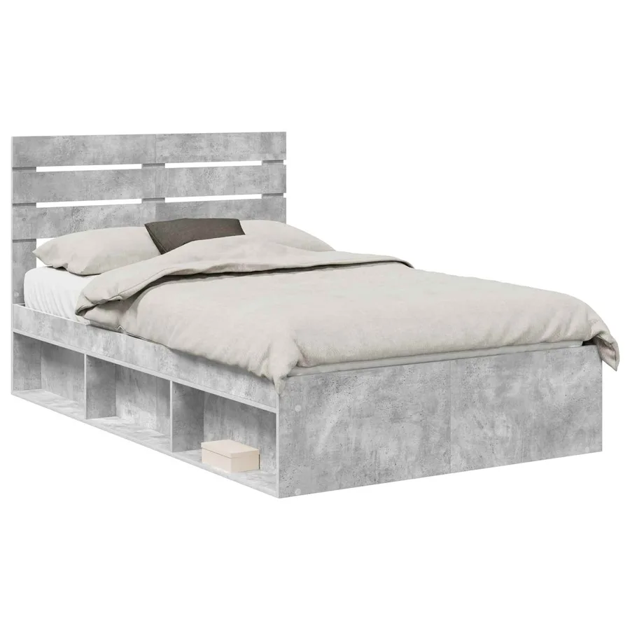 Cadre de lit Gris Béton 135 x 190 cm Pin massif - 2