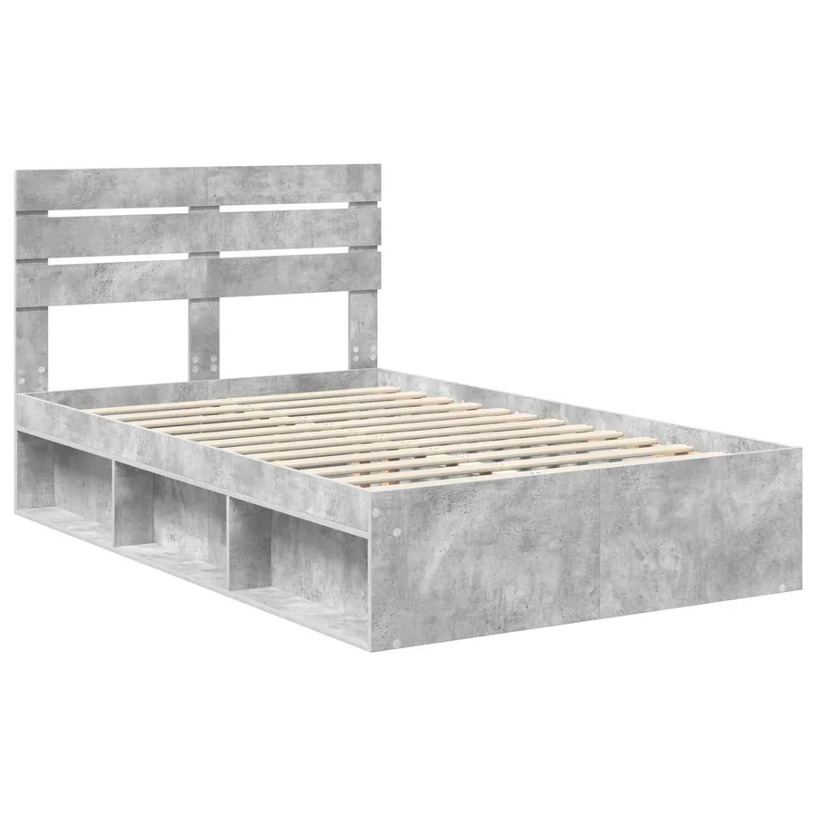 Cadre de lit Gris Béton 135 x 190 cm Pin massif - 4