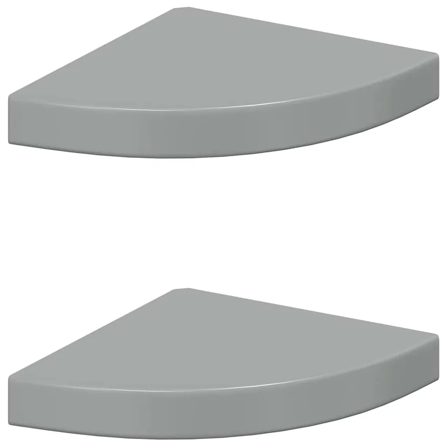 Étagères d'angle flottantes 2pcs gris brillant 25x25x3,8cm MDF - 2