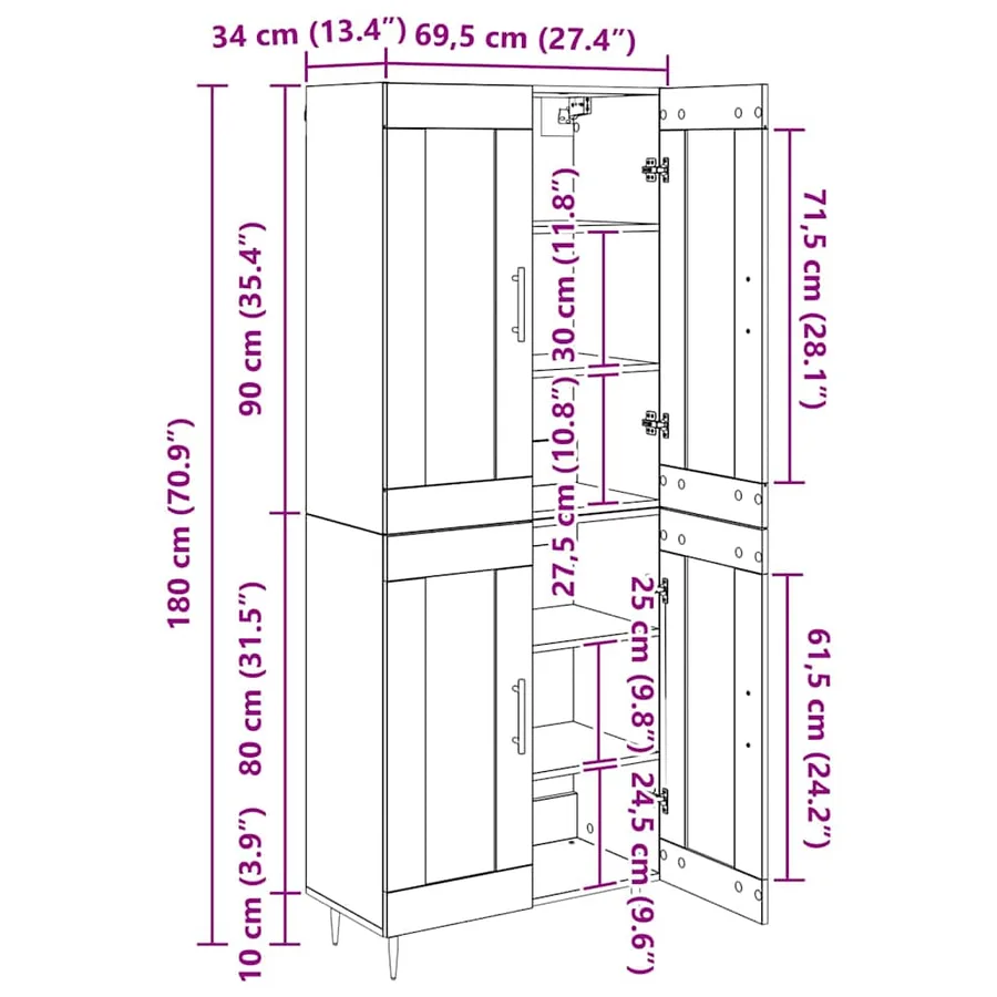 Haut Armoire Chêne artisanal 69,5 x 34 x 180 cm - 14