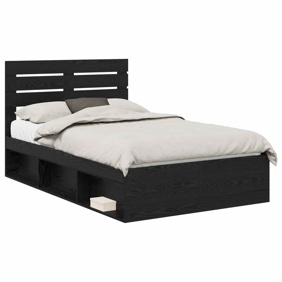 Cadre de lit avec tête de lit Noir 135 x 190 cm Pin massif - 2