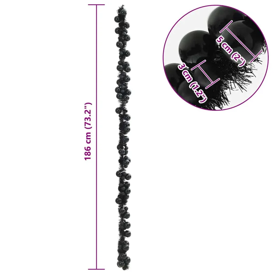 Guirlande de Boules de Noël Noir 186 cm Polystyrène - 7