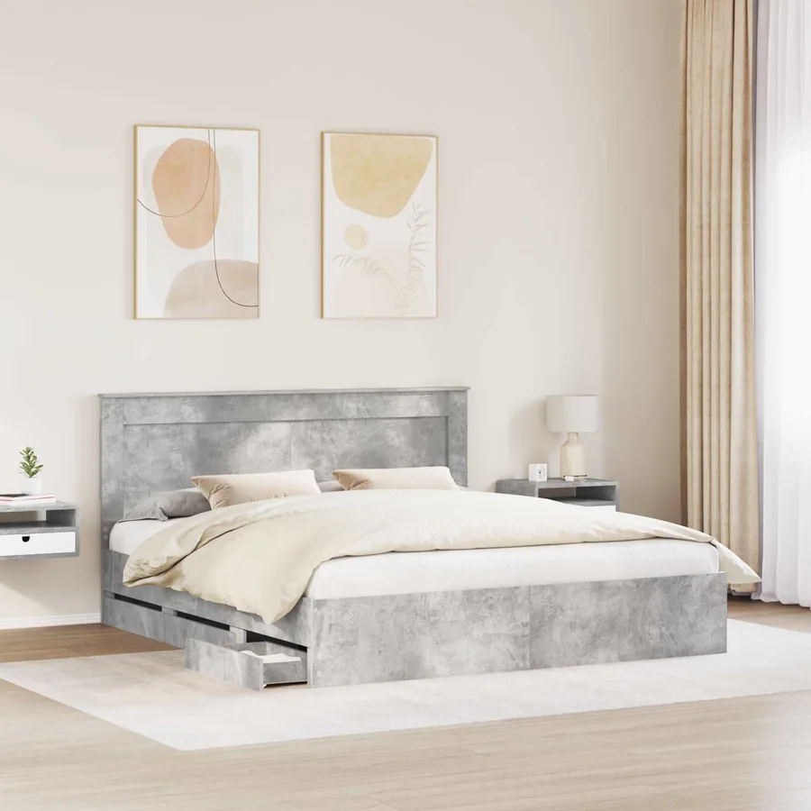 Cadre de lit Gris béton 180 x 200 cm Bois Ingénierie - 3