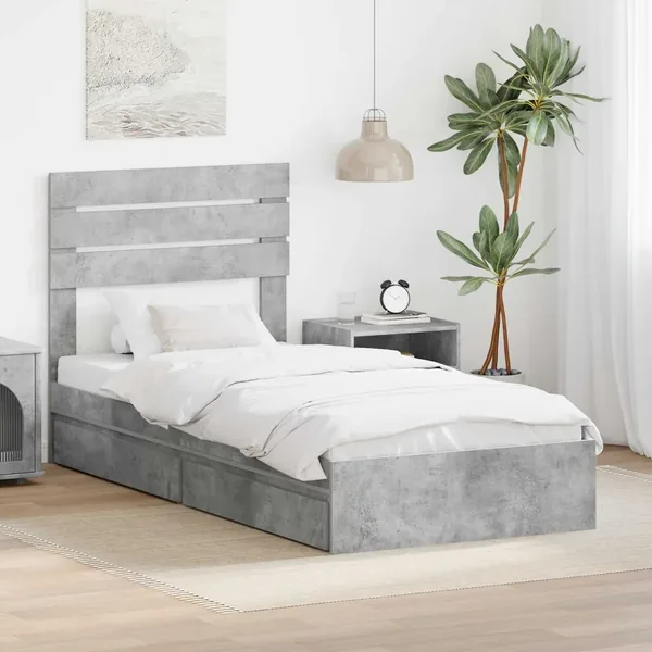 Lit de Rangement Gris béton 70 x 190 cm Bois d'ingénierie