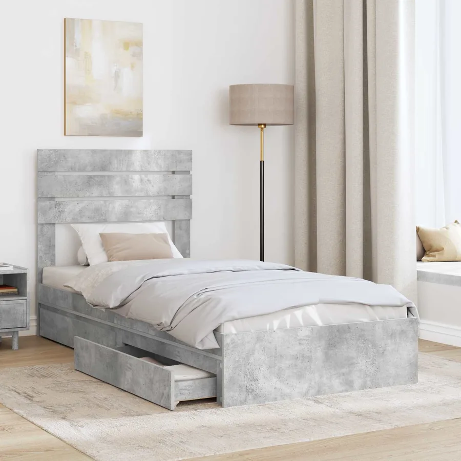 Lit de Rangement Gris béton 70 x 190 cm Bois d'ingénierie - 3