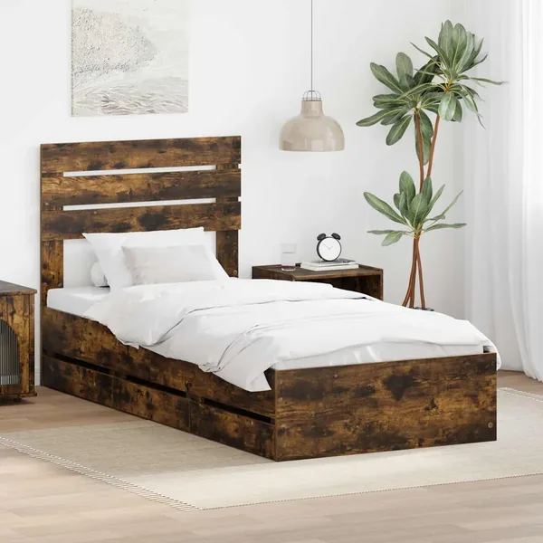 Cadre de lit avec tiroir Chêne fumé 75 x 190 cm Bois Ingénierie