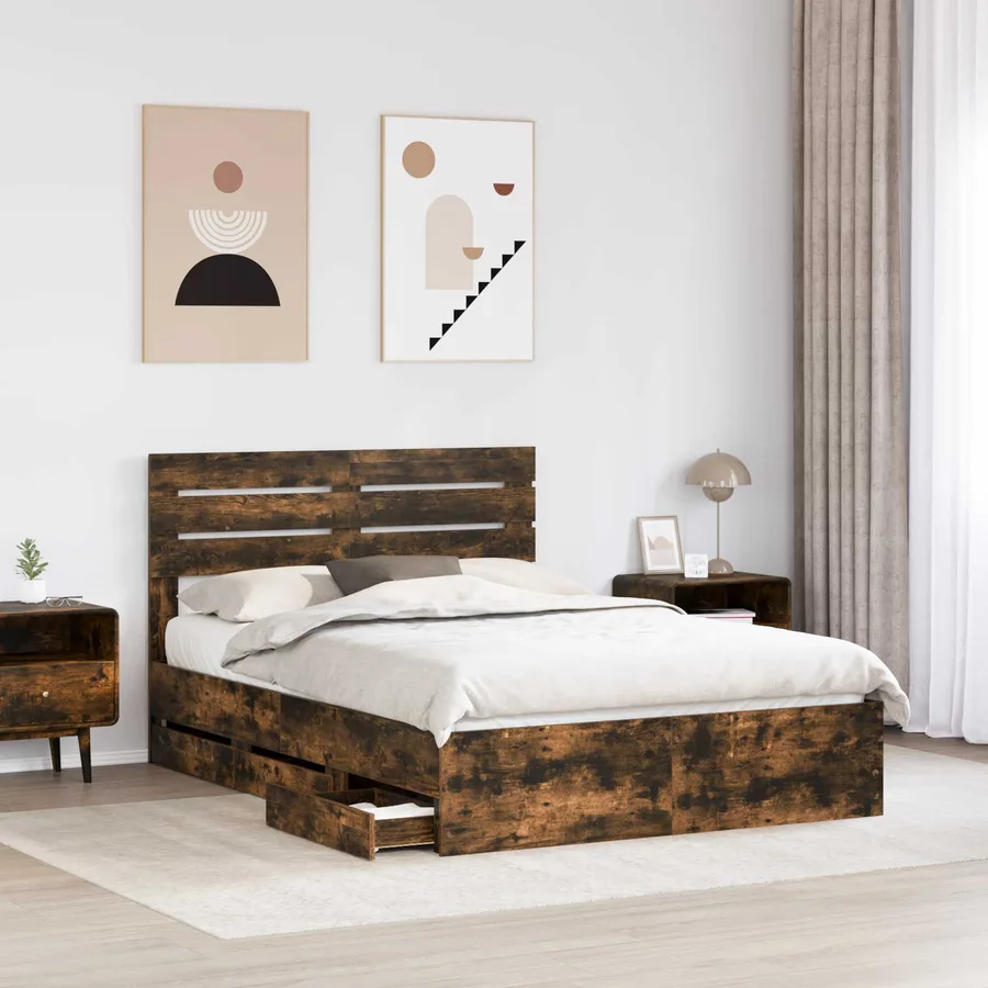 Cadre de lit Chêne fumé 140 x 200 cm Bois Ingénierie - 3