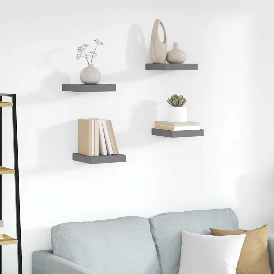Étagère murale flottante 4 pcs Gris brillant 23x23,5x3,8 cm MDF