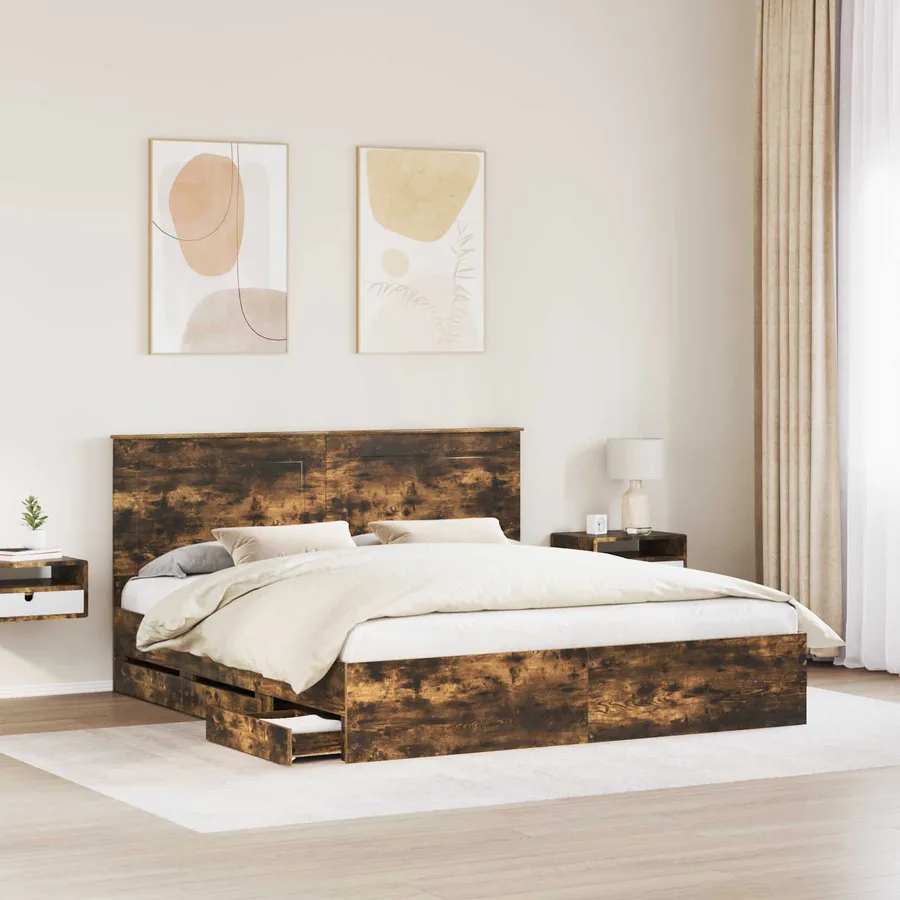 Cadre de lit Chêne fumé 180 x 200 cm Bois Ingénierie - 3