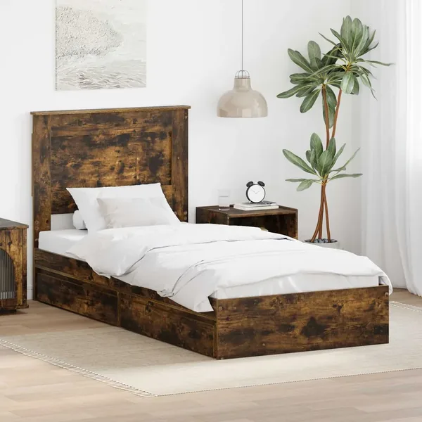Lit de Rangement Chêne fumé 75 x 190 cm Bois d'ingénierie