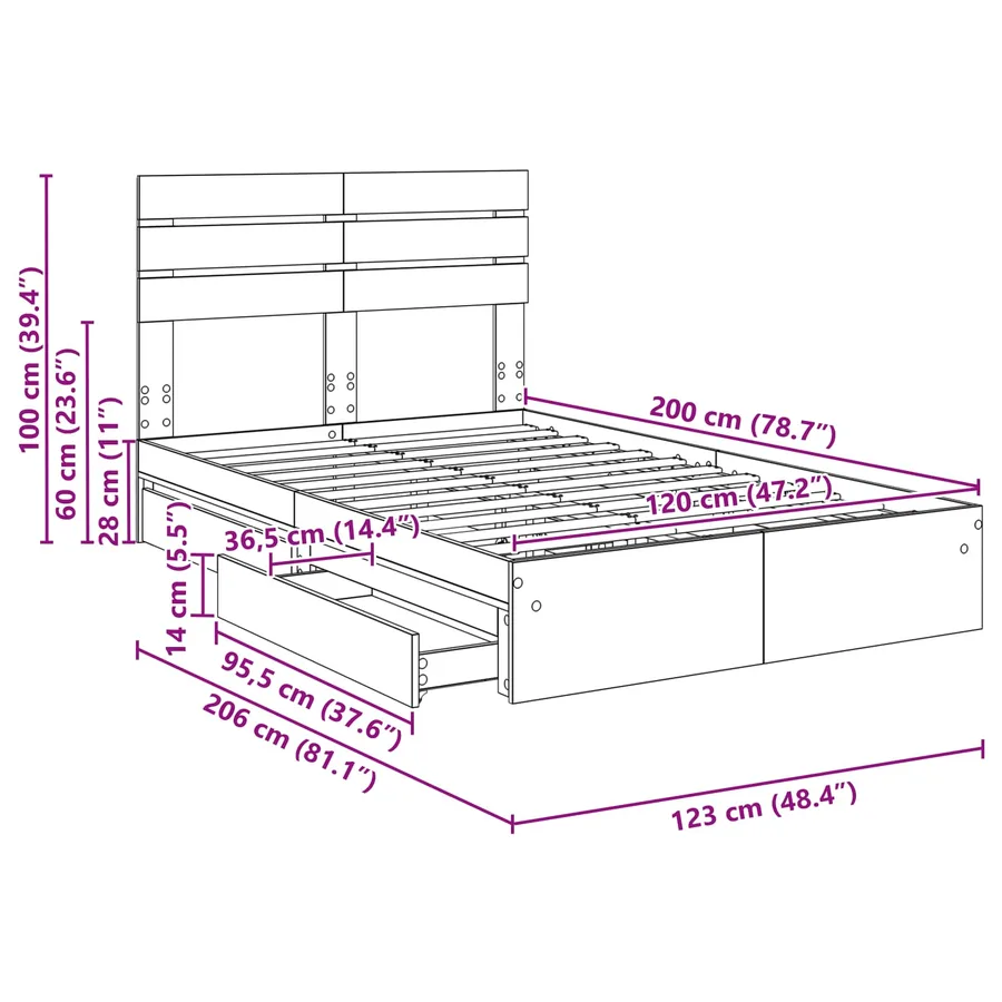 Lit de Rangement Chêne fumé 120 x 200 cm Bois d'ingénierie - 14
