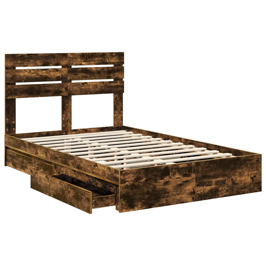 Lit de Rangement Chêne fumé 120 x 200 cm Bois d'ingénierie - 5
