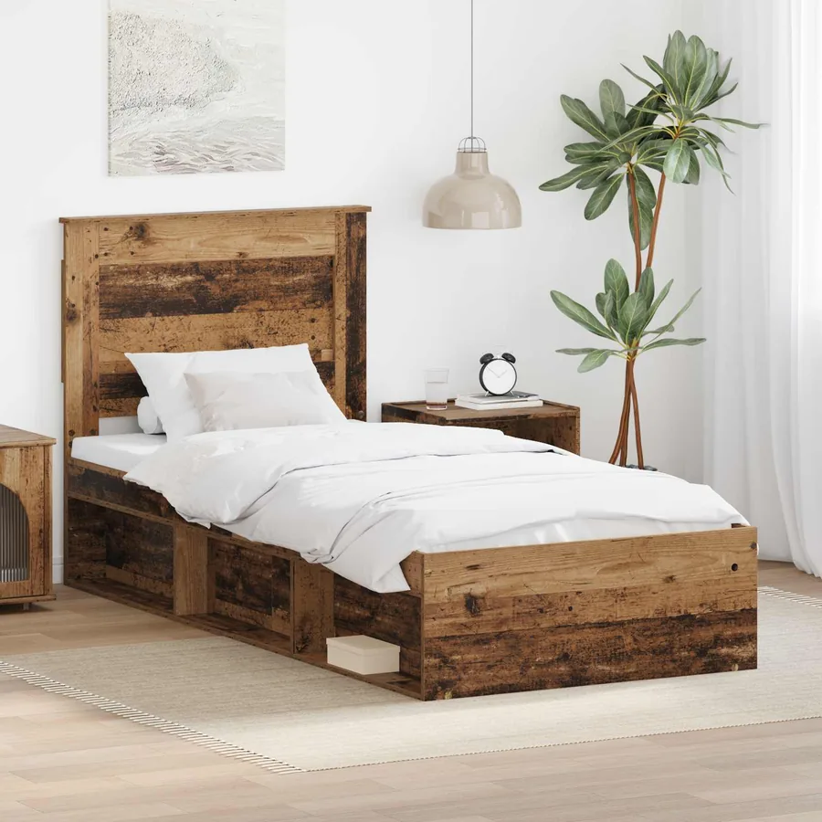 Cadre de lit avec tiroir Bois ancien 75 x 190 cm Pin massif