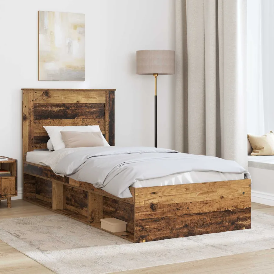 Cadre de lit avec tiroir Bois ancien 75 x 190 cm Pin massif - 3
