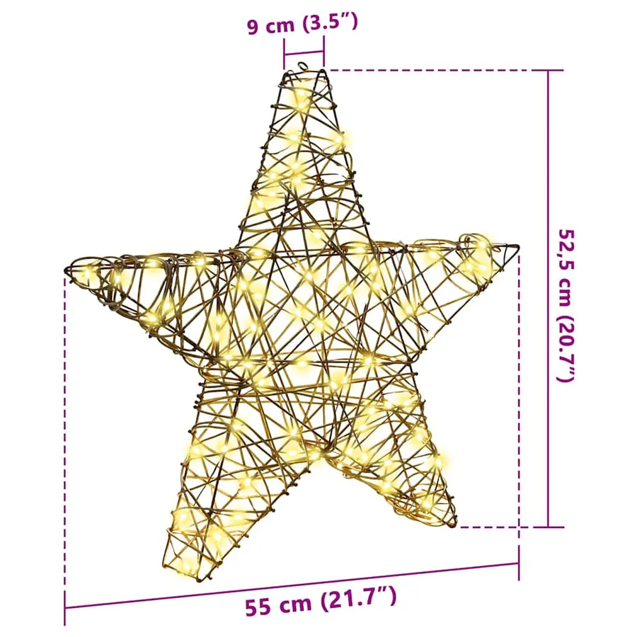 Étoile en 3D avec 50 LED Blanc chaud 55 x 52.5 x 9 cm Rotin - 10