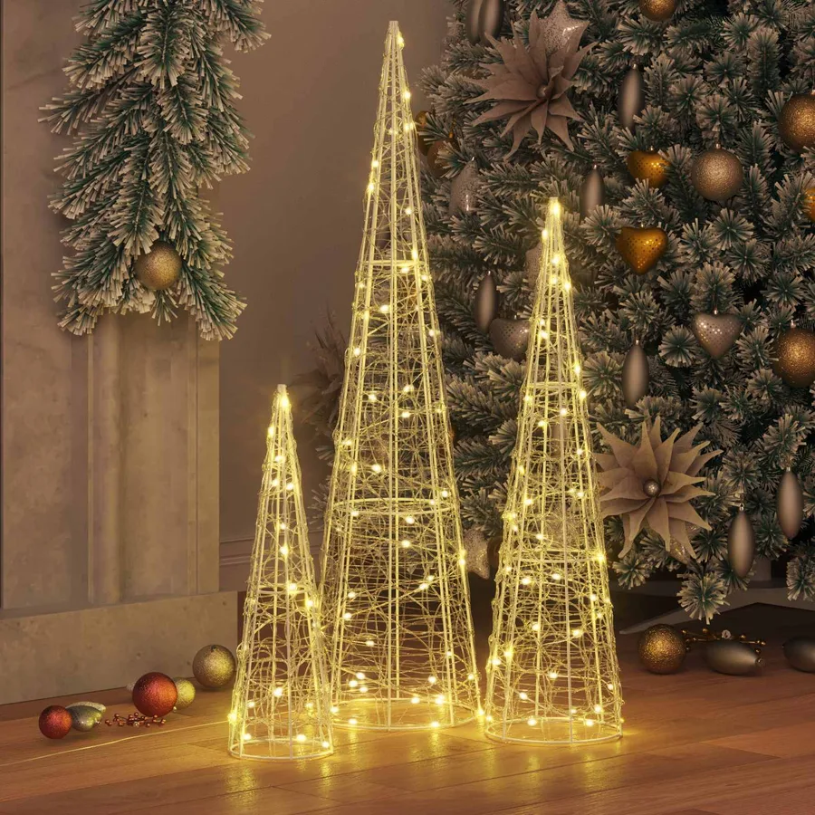 Sapin de Noël 3 pcs Blanc chaud 20 x 20 x 80 cm Acrylique - 3