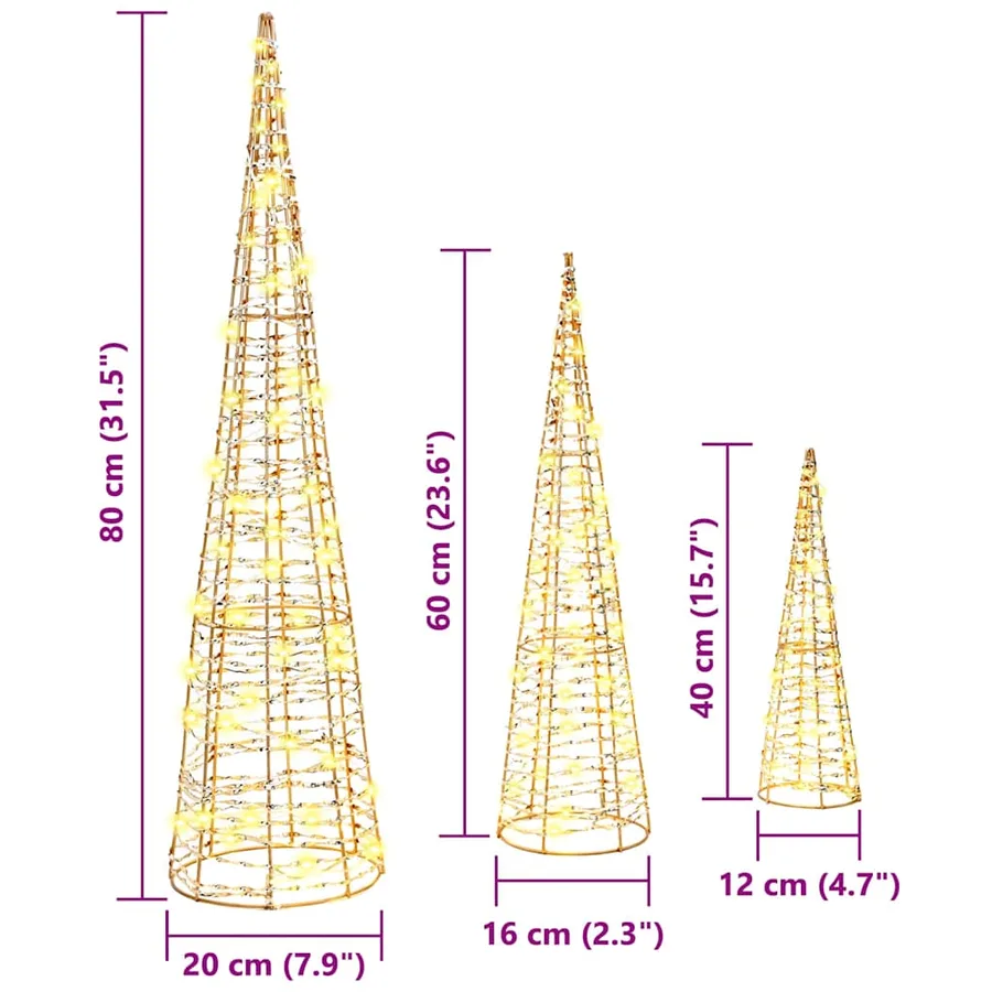 Sapin de Noël avec 90 LED 3 pcs Blanc chaud 20 x 20 x 80 cm PET - 8