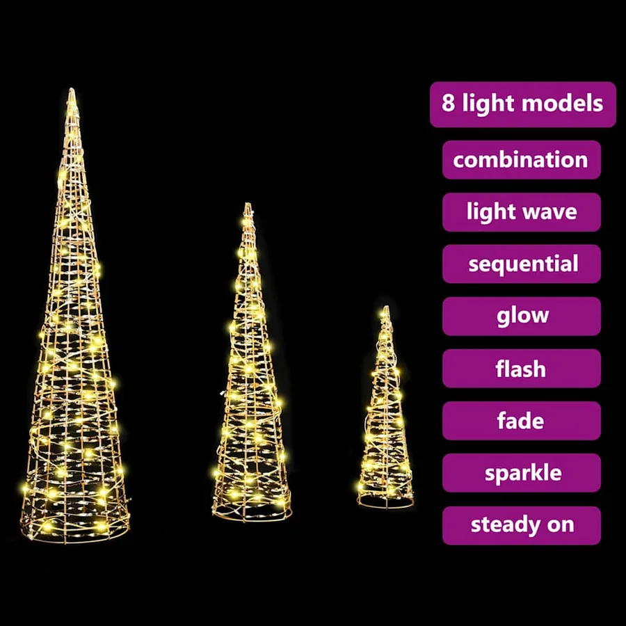 Sapin de Noël avec 90 LED 3 pcs Blanc chaud 20 x 20 x 80 cm PET - 9