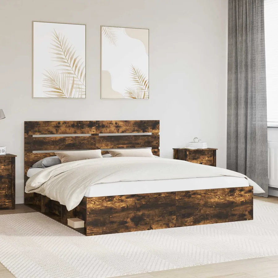Cadre de lit Chêne fumé 200 x 200 cm Bois de pin massif