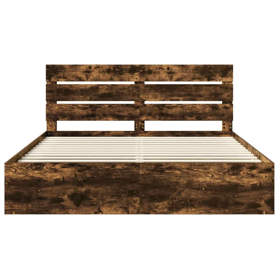 Cadre de lit Chêne fumé 200 x 200 cm Bois de pin massif - 7