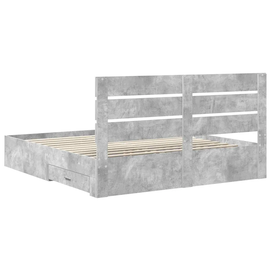 Cadre de lit Gris béton 200 x 200 cm Bois d'ingénierie - 10