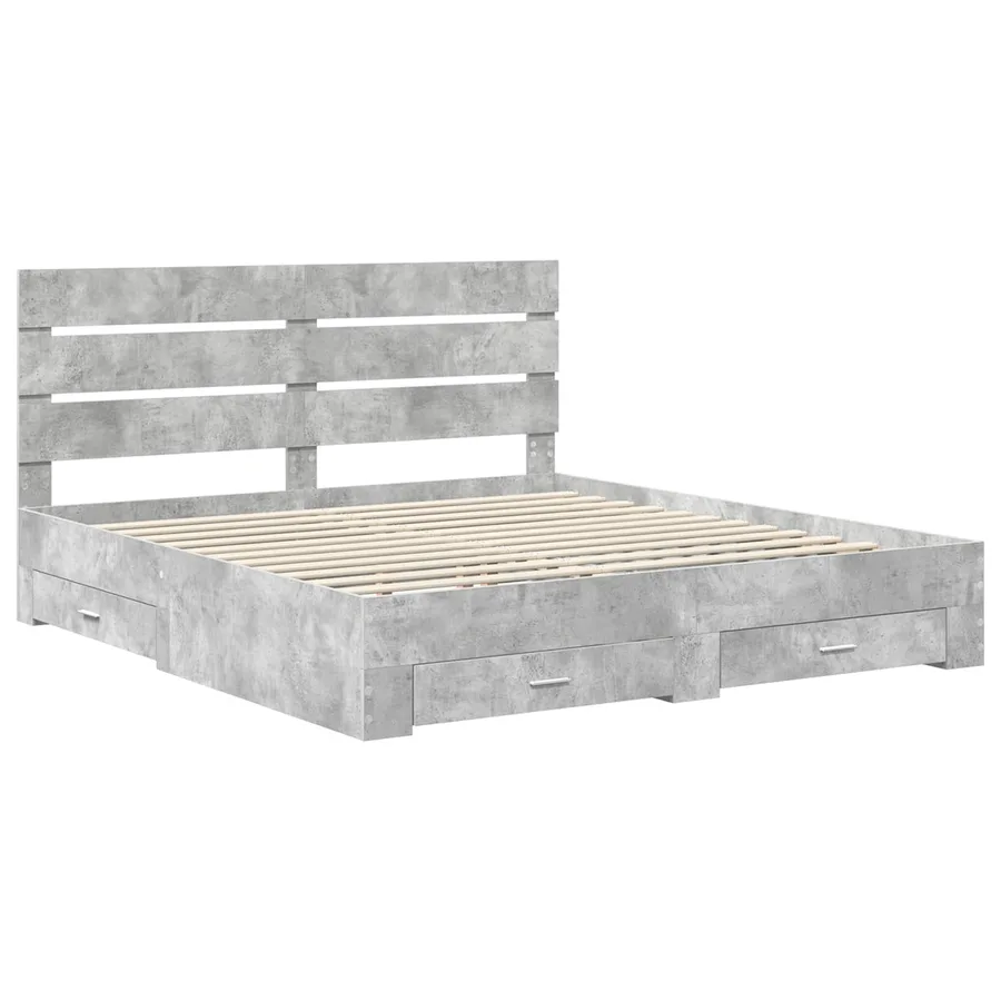 Cadre de lit Gris béton 200 x 200 cm Bois d'ingénierie - 4
