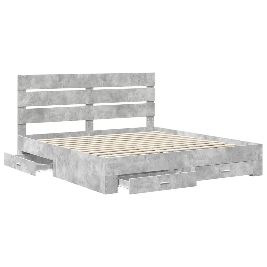 Cadre de lit Gris béton 200 x 200 cm Bois d'ingénierie - 5