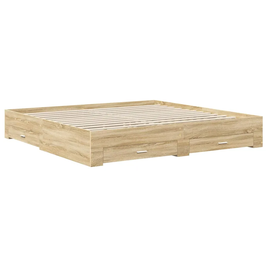 Cadre de lit Gris béton 200 x 200 cm Bois d'ingénierie - 6