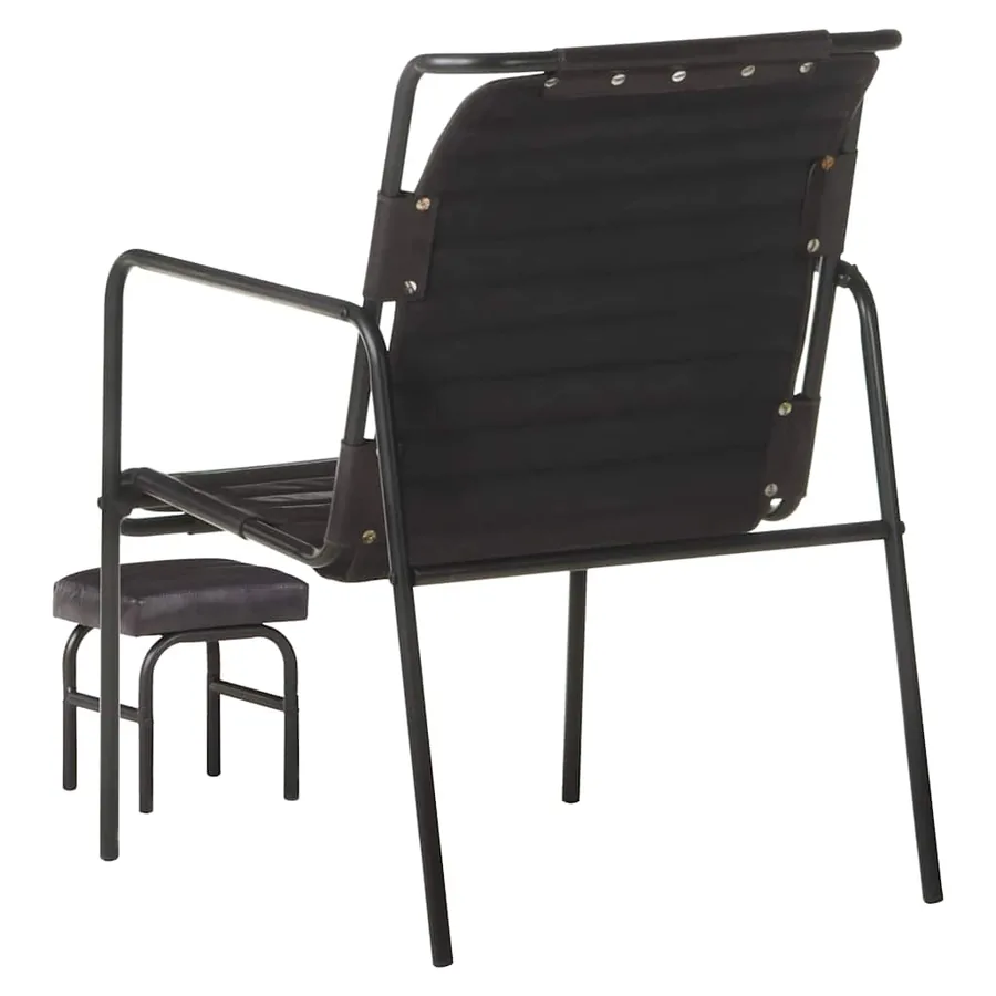 Fauteuil de relaxation avec repose-pied Noir Cuir véritable - 5