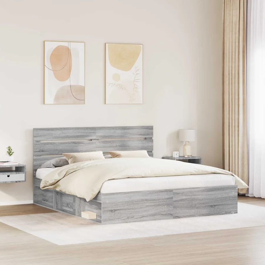Cadre de lit Gris Sonoma 180 x 200 cm Pin massif - 3