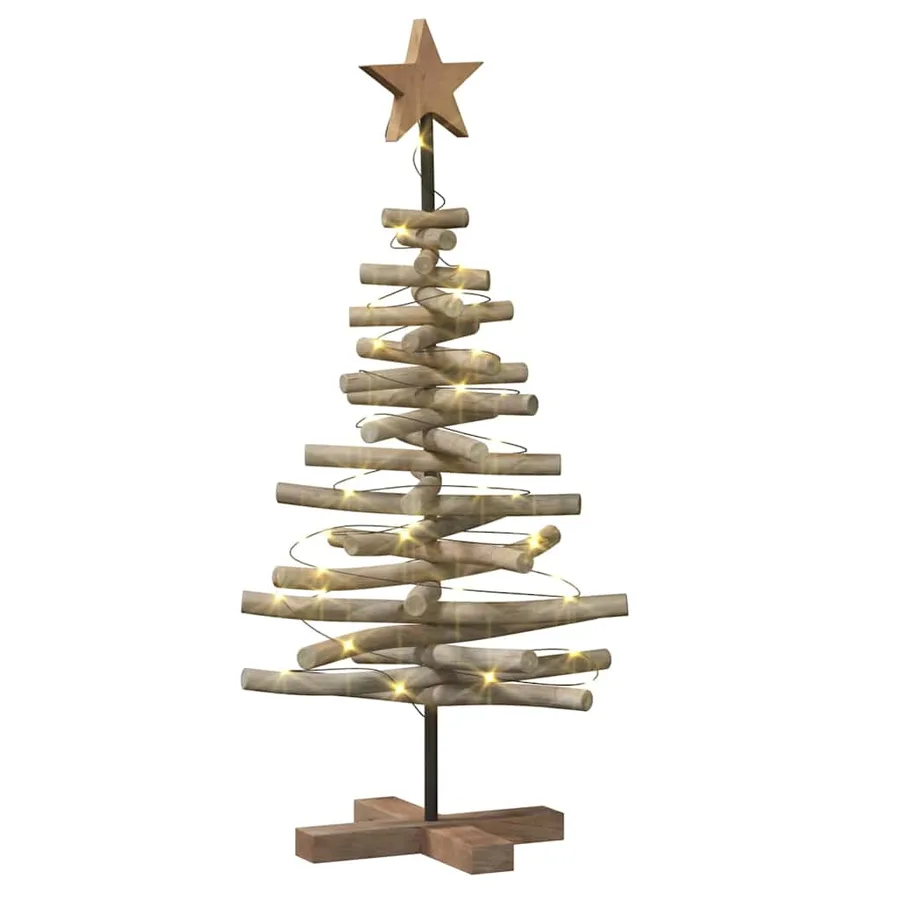 Sapin de Noël avec support Marron 90 cm Bois de teck solide - 3