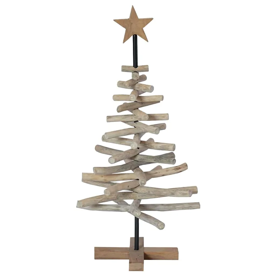 Sapin de Noël avec support Marron 90 cm Bois de teck solide - 5