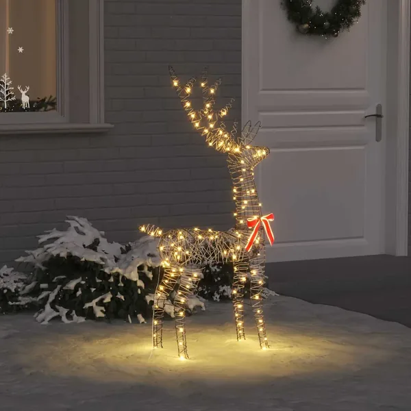 Renne 3D avec 140 LED Blanc chaud 70 x 41 x 128 cm Rotin