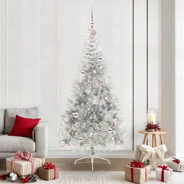 Sapin de Noël artificiel pré-éclairé Argent 210 cm PET